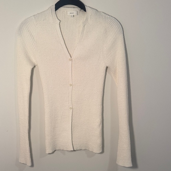 A.L.C. Cream Ribbed V-Neck Button Cardigan - Picture 4 of 5